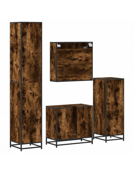 Set Mobili da Bagno 4 pz Rovere Fumo in Legno Multistrato