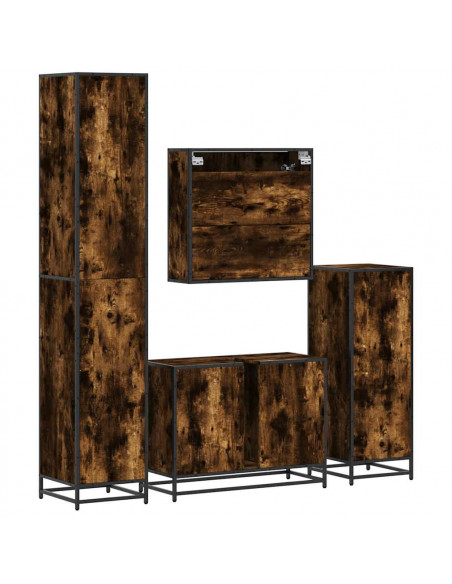Set Mobili da Bagno 4 pz Rovere Fumo in Legno Multistrato