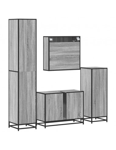 Set Mobili da Bagno 4 pz Rovere Fumo in Legno Multistrato