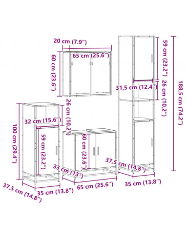 Set Mobili da Bagno 4 pz Rovere Marrone in Legno Multistrato