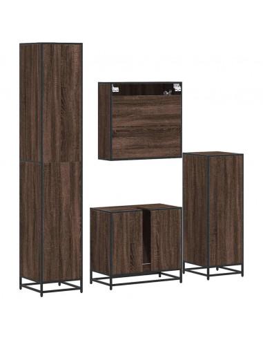 Set Mobili da Bagno 4 pz Rovere Marrone in Legno Multistrato