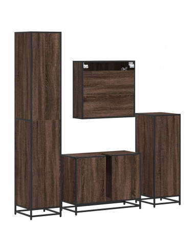Set Mobili da Bagno 4 pz Rovere Marrone in Legno Multistrato