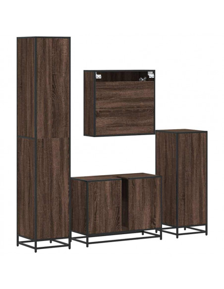 Set Mobili da Bagno 4 pz Rovere Marrone in Legno Multistrato