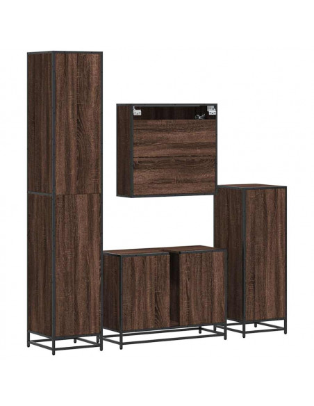 Set Mobili da Bagno 4 pz Rovere Marrone in Legno Multistrato