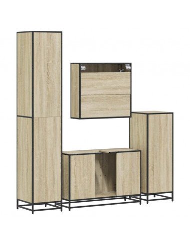 Set Mobili da Bagno 4 pz Rovere Sonoma in Legno Multistrato