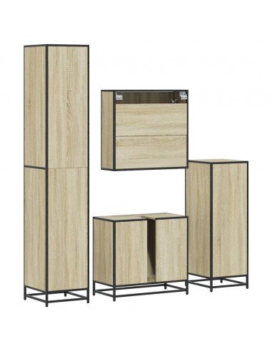 Set Mobili da Bagno 4 pz Rovere Sonoma in Legno Multistrato