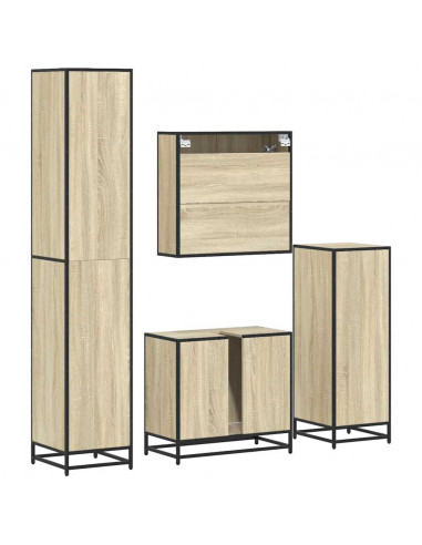 Set Mobili da Bagno 4 pz Rovere Sonoma in Legno Multistrato