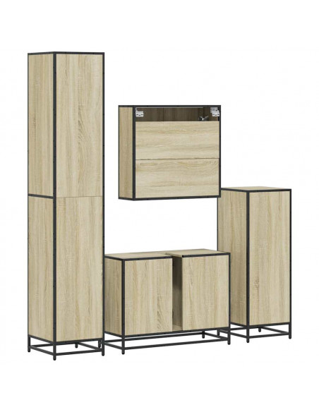 Set Mobili da Bagno 4 pz Rovere Sonoma in Legno Multistrato