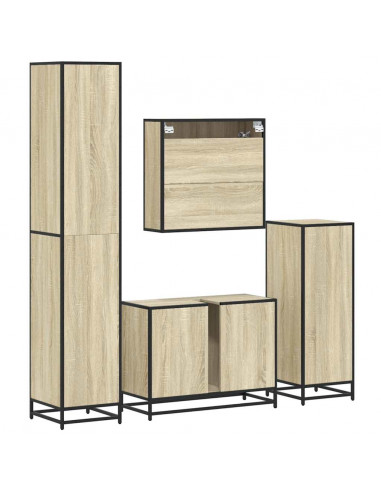 Set Mobili da Bagno 4 pz Rovere Sonoma in Legno Multistrato