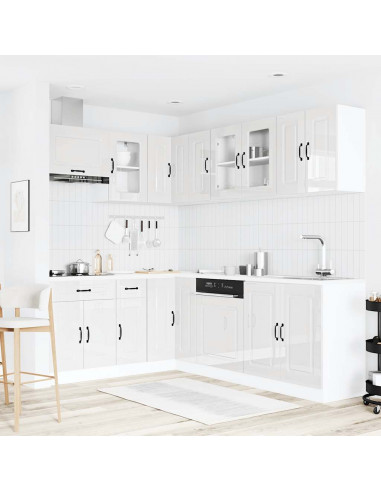 Set Mobili da Cucina 11 pz Kalmar Bianchi Lucido in Truciolato