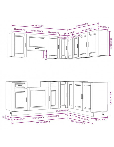 Set Mobili da Cucina 11 pz Porto Bianchi Legno Multistrato