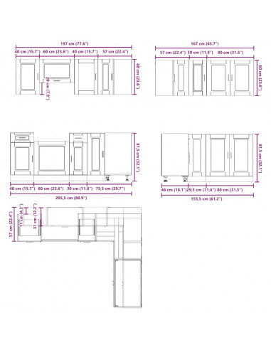 Set Mobili da Cucina 11 pz Porto Bianchi Legno Multistrato
