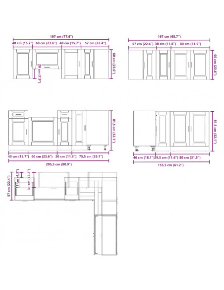 Set Mobili da Cucina 11 pz Porto Bianchi Legno Multistrato