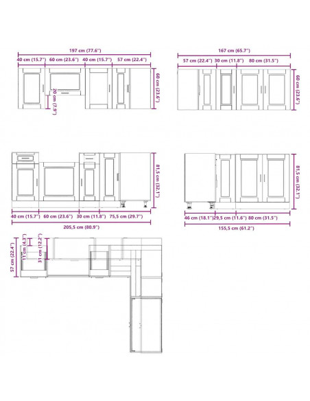 Set Mobili da Cucina 11 pz Porto Bianchi Lucido in Truciolato