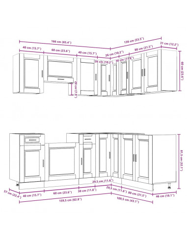 Set Mobili da Cucina 11 pz Porto Grigio Cemento in Truciolato