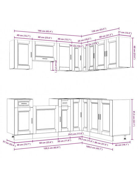 Set Mobili da Cucina 11 pz Porto Legno Antico in Truciolato