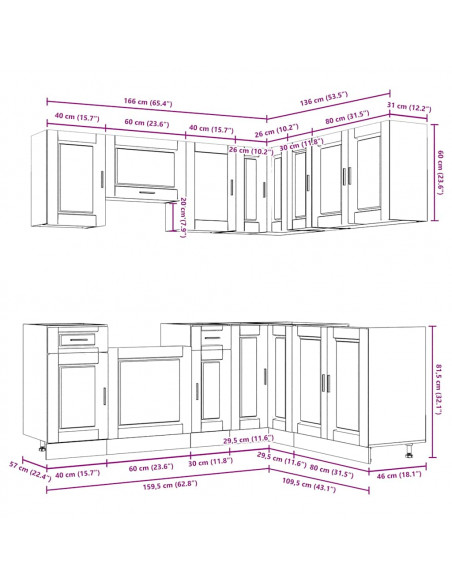 Set Mobili da Cucina 11 pz Porto Neri Legno Multistrato