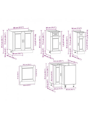 Set Mobili da Cucina 11 pz Porto Neri Legno Multistrato