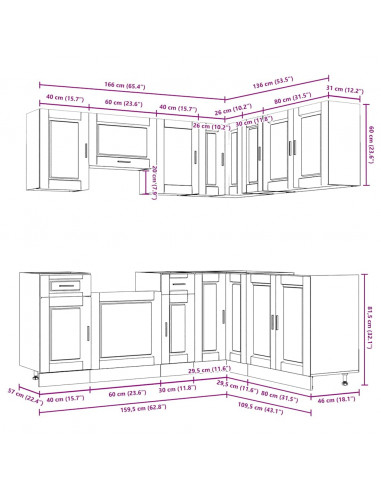 Set Mobili da Cucina 11 pz Porto Rovere Fumo in Truciolato