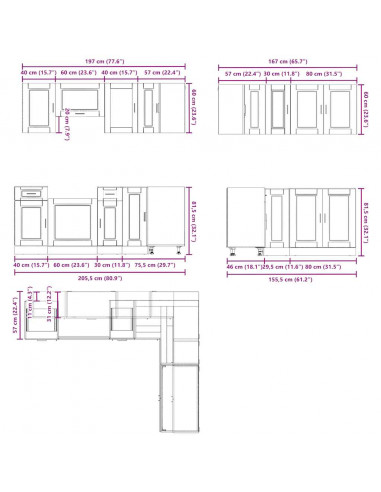 Set Mobili da Cucina 11 pz Porto Rovere Sonoma in Truciolato