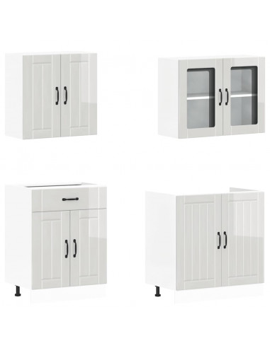 Set Mobili da Cucina 4 pz Kalmar Bianchi Lucido in Truciolato