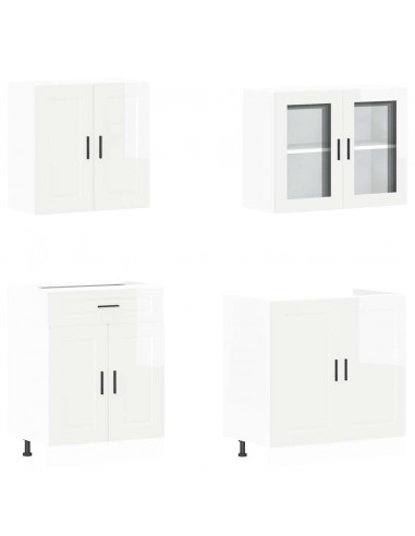 Set Mobili da Cucina 4 pz Kalmar Bianchi Lucido in Truciolato