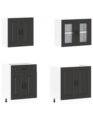 Set Mobili da Cucina 4 pz Kalmar Neri Legno Multistrato