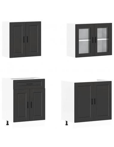 Set Mobili da Cucina 4 pz Kalmar Neri Legno Multistrato