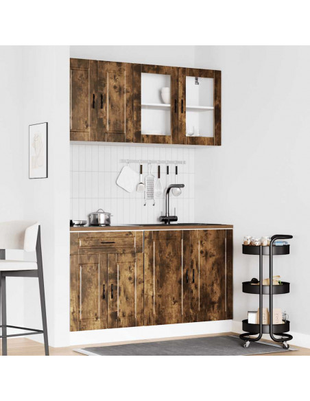 Set Mobili da Cucina 4 pz Kalmar Rovere Fumo Legno Multistrato