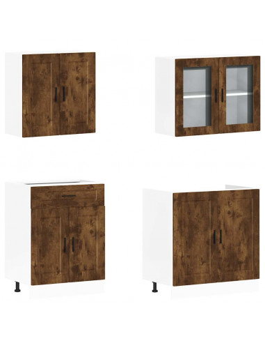 Set Mobili da Cucina 4 pz Kalmar Rovere Fumo Legno Multistrato