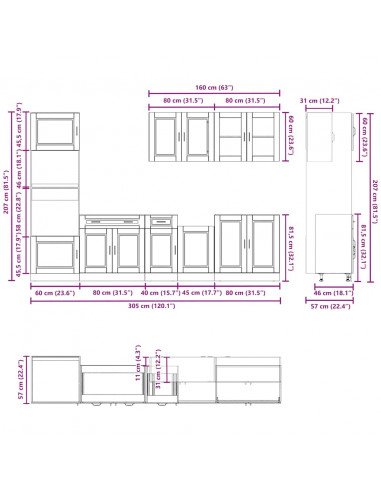 Set Mobili da Cucina 7 pz Kalmar Bianco Legno Multistrato