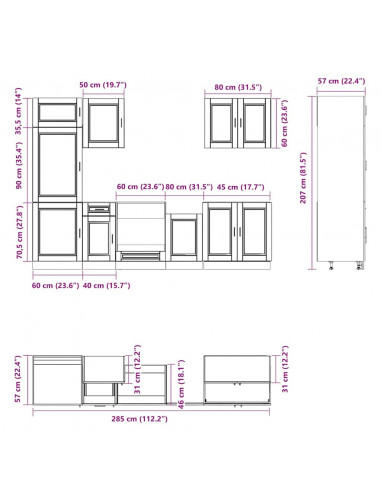 Set Mobili da Cucina 7 pz Kalmar Grigio Sonoma in Truciolato