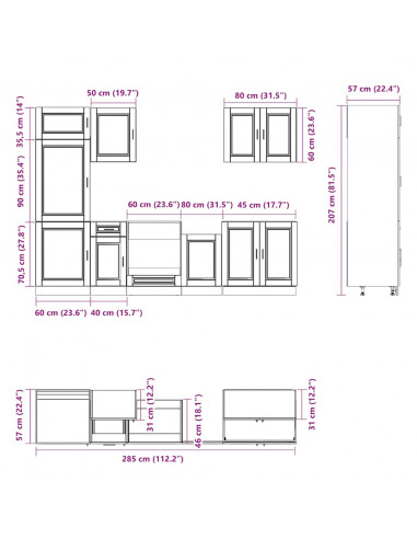 Set Mobili da Cucina 7 pz Kalmar Legno Vecchio in Truciolato