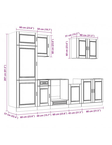 Set Mobili da Cucina 7 pz Kalmar Legno Vecchio in Truciolato