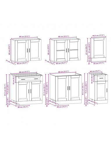 Set Mobili da Cucina 7 pz Kalmar Neri Legno Multistrato