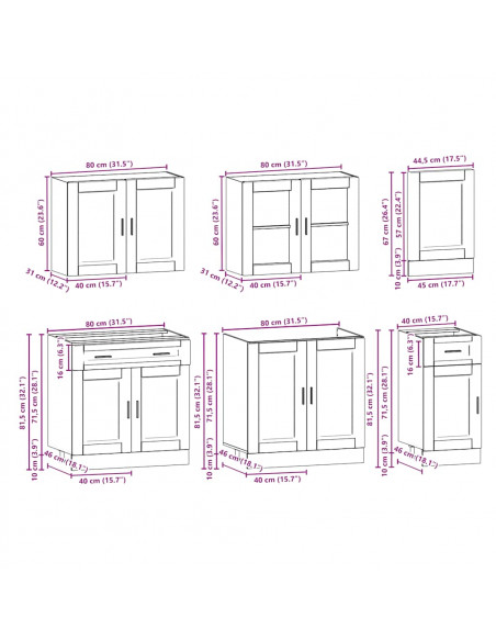 Set Mobili da Cucina 7 pz Kalmar Neri Legno Multistrato