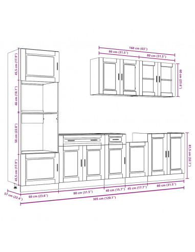 Set Mobili da Cucina 7 pz Kalmar Neri Legno Multistrato