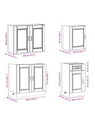 Set Mobili da Cucina 7 pz Kalmar Neri Legno Multistrato