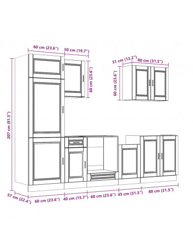 Set Mobili da Cucina 7 pz Kalmar Neri Legno Multistrato
