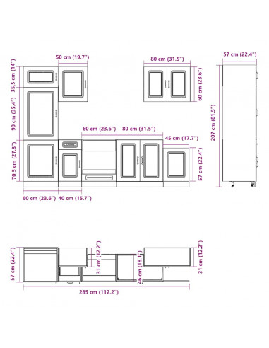 Set Mobili da Cucina 7 pz Kalmar Rovere Fumo Legno Multistrato