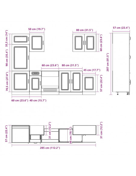 Set Mobili da Cucina 7 pz Kalmar Rovere Marrone in Truciolato