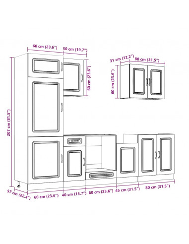 Set Mobili da Cucina 7 pz Kalmar Rovere Marrone in Truciolato