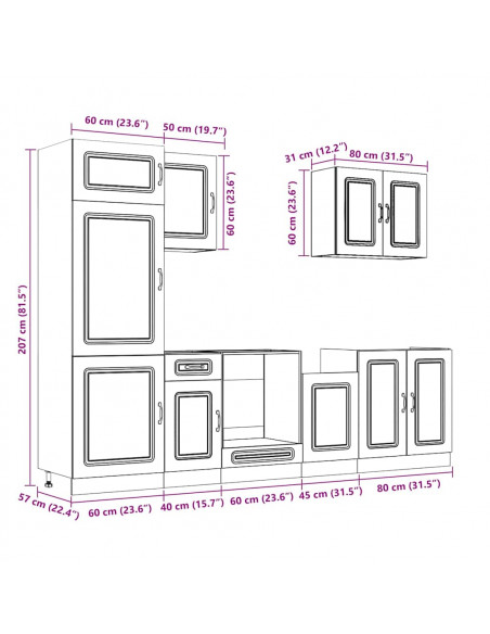 Set Mobili da Cucina 7 pz Kalmar Rovere Marrone in Truciolato
