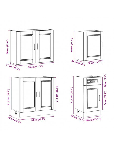 Set Mobili da Cucina 7 pz Porto Rovere Sonoma in Truciolato