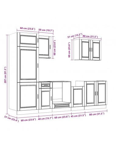 Set Mobili da Cucina 7 pz Porto Rovere Sonoma in Truciolato