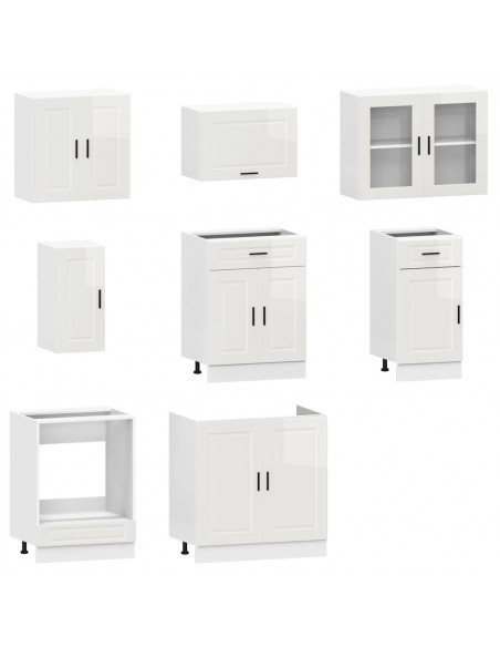 Set Mobili da Cucina 8 pz Kalmar Bianchi Lucido in Truciolato