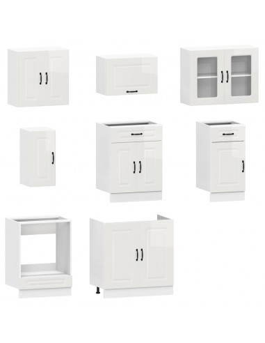 Set Mobili da Cucina 8 pz Kalmar Bianchi Lucido in Truciolato