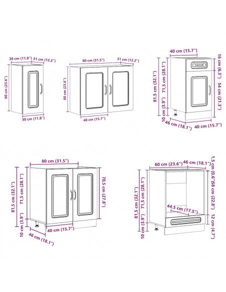 Set Mobili da Cucina 8 pz Kalmar Bianco Legno Multistrato