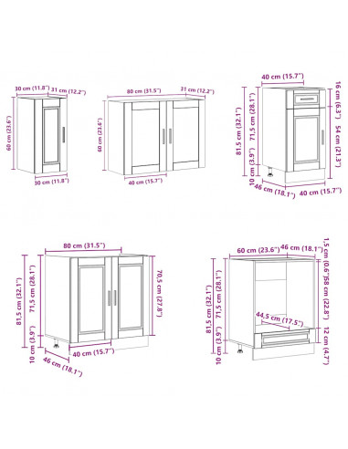 Set Mobili da Cucina 8 pz Kalmar Legno Vecchio in Truciolato