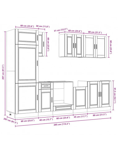 Set Mobili da Cucina 8 pz Kalmar Legno Vecchio in Truciolato